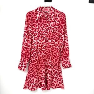 Kate Spade Womens Pink Long Sleeve Collared Panthera Leapord Shirt Dress Size 0